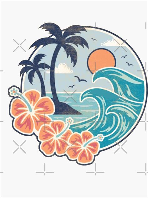 Hawaiian Waves Sticker By Karestolarczyk Dibujo De Hibisco
