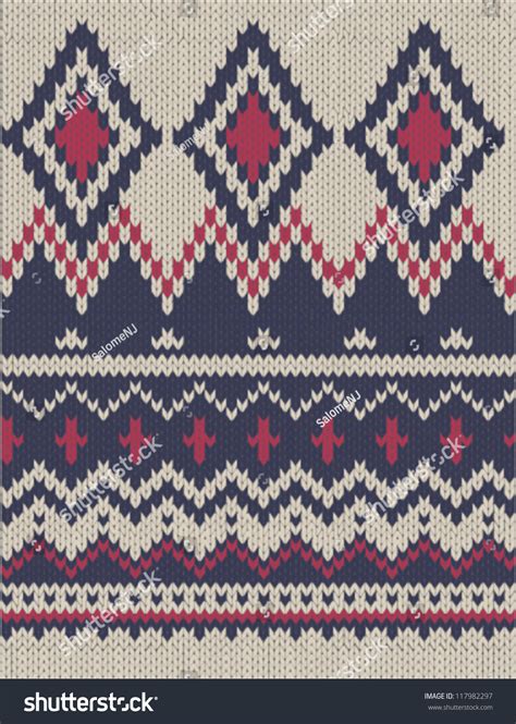 Seamless Knitted Wool Pattern Background In Fair Isle Style Stock