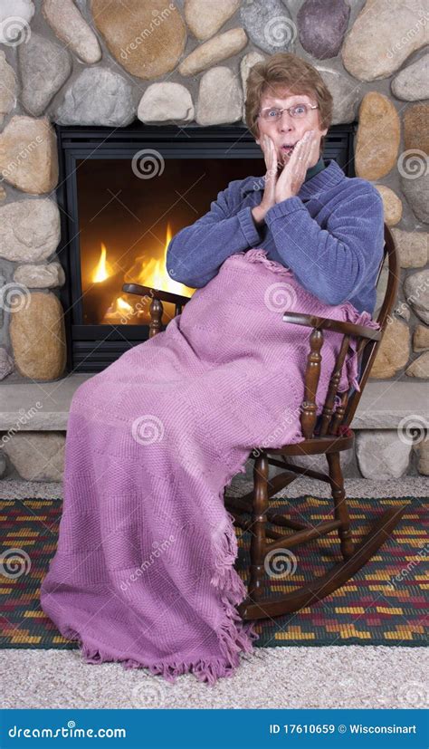 Mature Senior Woman Rocking Chair Fireplace Gossip Stock Image Image Of Granny Adult 17610659