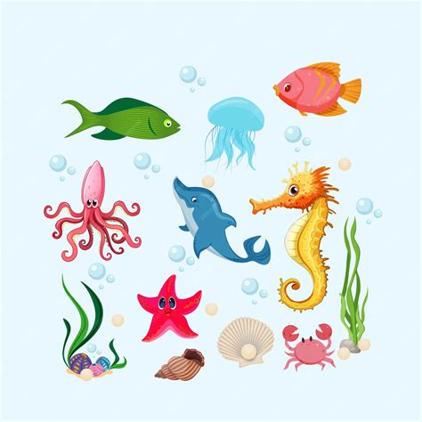 Premium Vector Different Kinds Of Sea Animals Sea Life Animals With