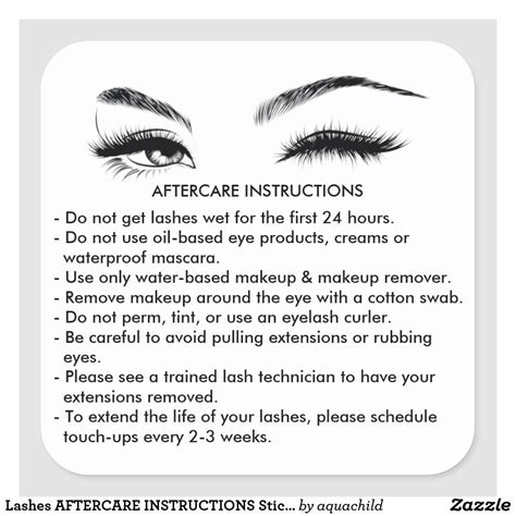 Lashes Aftercare Instructions Sticker Eyelash Extensions Aftercare