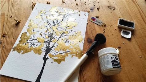 Unique Painting Technique Gold Leaf Tree With Blow Art Watercolor