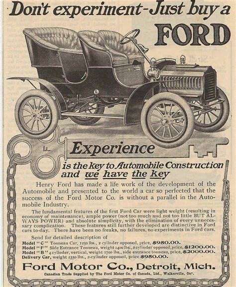 Early Advertisements Of Ford Motor Company From 1900s Ford Motor
