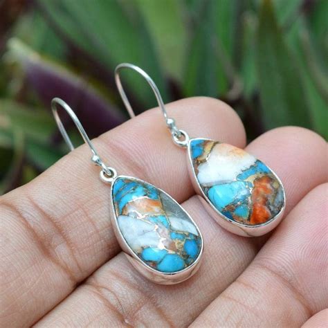 Sterling Silver Copper Oyster Turquoise Earrings Oyster Etsy
