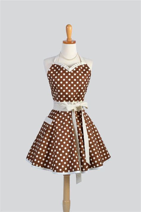 Sweetheart Retro Apron Sexy Womens Apron In Ivory And Brown Etsy Retro Apron Womens Aprons