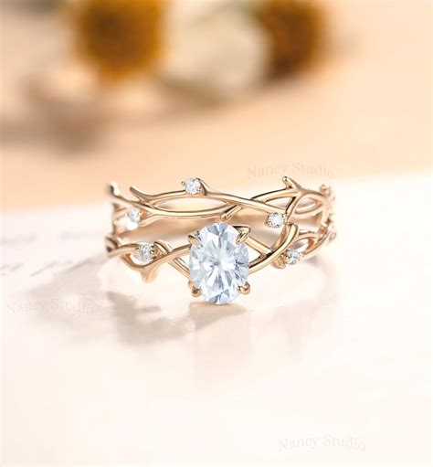 Vintage Moissanite Twig Engagement Ring Set Rose Gold Twig Etsy