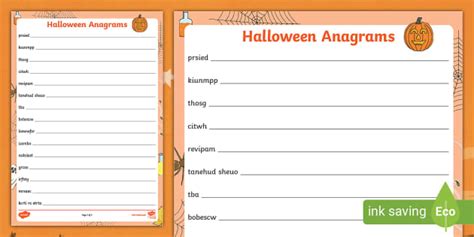 Halloween Anagrams Worksheet Primary Resource Twinkl