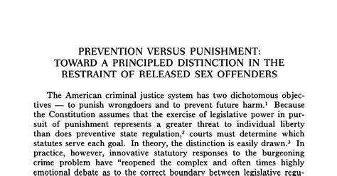 Prevention Versus Punishment Toward A Principled Distinction In The Restraint Of Released Sex