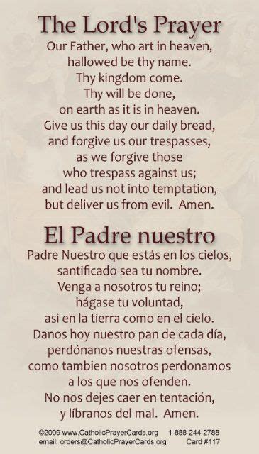 Bilingual Our Father Prayer Card Englishspanish Oración Padre