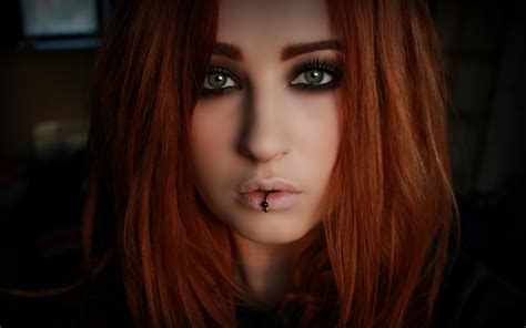 Wallpaper Face Redhead Model Long Hair Black Hair Nose Skin