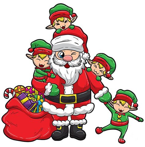 Santa Claus With Elves Christmas Illustration Digital Art By Mister Tee