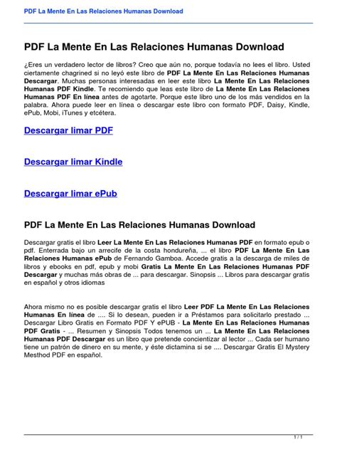 La Mente En Las Relaciones Humanas 9682611881 Pdf Pdf Tecnología De Medios Publicación