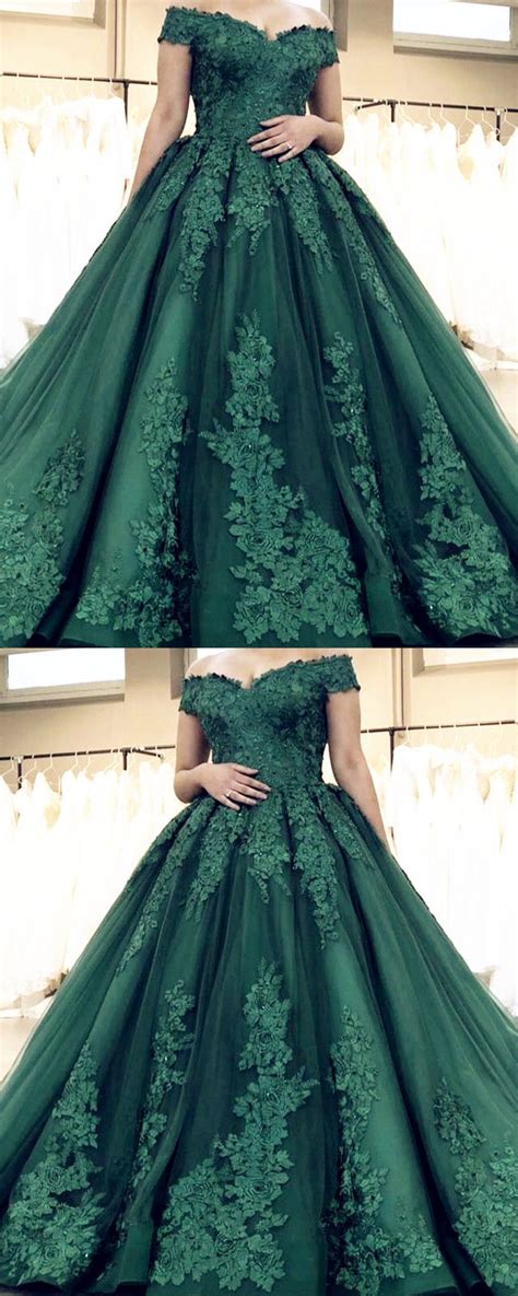 Elegant Ball Gowns Quinceanera Dresses Lace Appliques Dark Green Ball