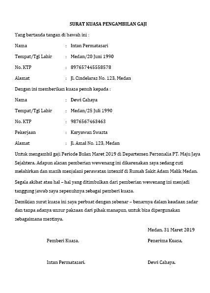 Surat kuasa pengambilan gaji bukan hanya bisa dipergunakan untuk mengambil gaji karyawan/pegawai yang masih aktif. Contoh Surat Kuasa Untuk Mengambilkan Gaji - Kumpulan Contoh Surat dan Soal Terlengkap