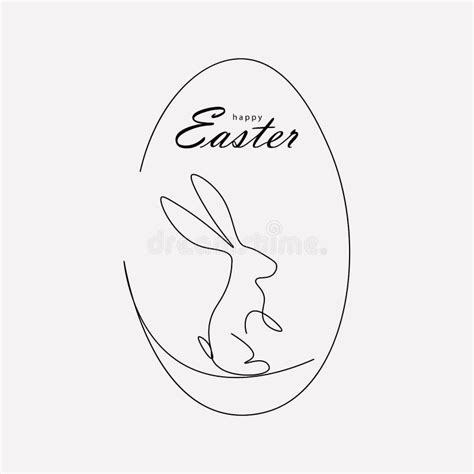 Easter Bunny Rabbit And Egg One Lines Draw Stock Illustration