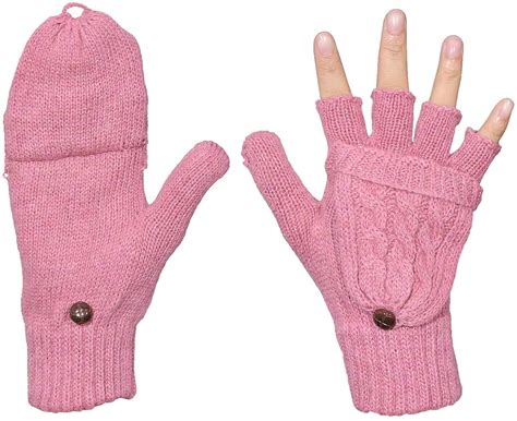 Womens Winter Gloves Warm Wool Knitted Convertible Fingerless Mittens