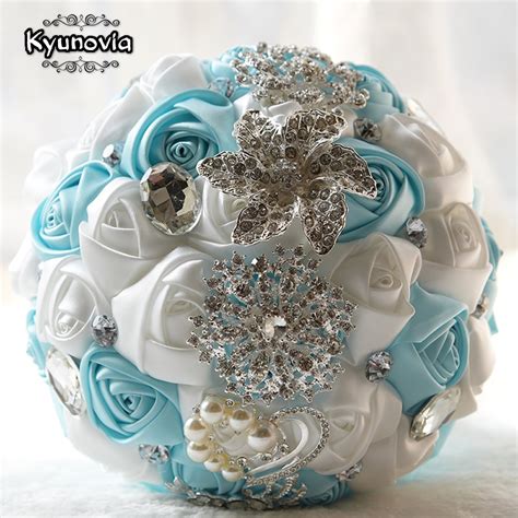 Kyunovia Custom Bridal Wedding Bouquet With Pearl Brooch And Satin
