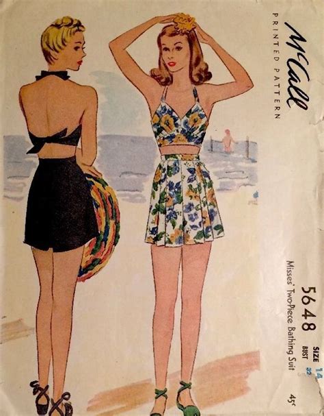 1940s Vintage Bathing Suit 2 Piece Miss Swim Suit Mccalls Sewing