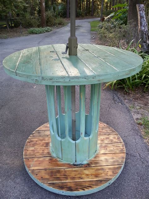 Cable Spool My Husband Made Into A Bar Height Table Complete With Cut