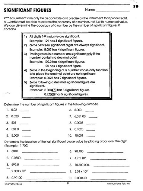 Significant figures worksheet