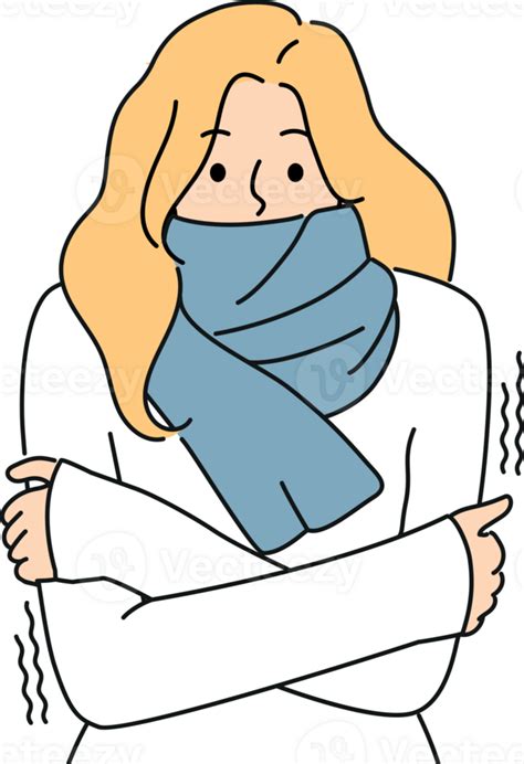 Freezing Woman With Scarf Around Neck Is Shivering From Cold And Needs