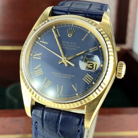 1977 vintage rolex datejust 16018 gold 18k rare navy blue dial unpolished awadwatches
