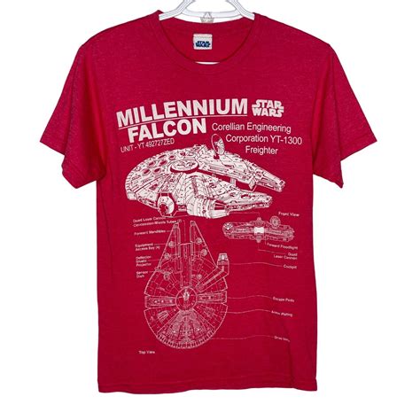 Star Wars Star Wars Millennium Falcon Specifications T Shirt Red Drawi