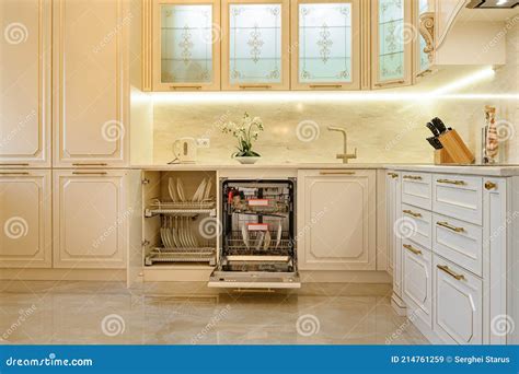 Luxury Beige And Gold Classic Kitchen Interior Stock Image Image Of