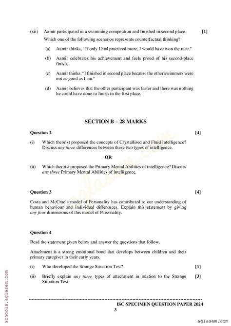ISC Psychology Specimen Paper 2024 PDF CISCE Class 12 Psychology