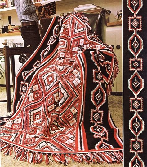 Indian Design Afghan Crochet Pattern Blanket Throw Fringe