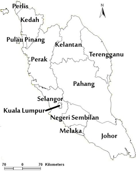 Peninsular Malaysia Map Figure 3 Shows The 12 States In Peninsular
