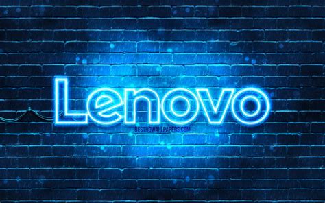 Download Wallpapers Lenovo Blue Logo 4k Blue Brickwall