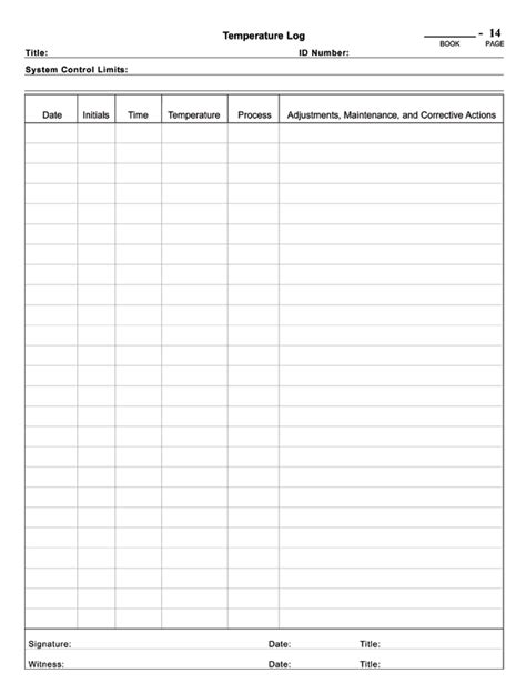 Temperature Chart Template Temperature Log Book Page Book Pages In