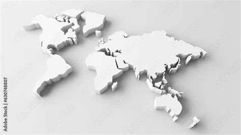 Minimal World Map Flat 3d World Map Illustration White Background
