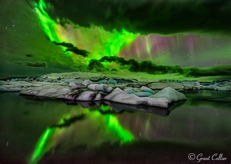 Jokulsarlon Glacier Aurora Borealis Iceland Nature Photography
