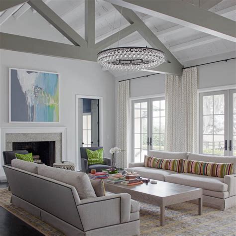 Gray Transitional Living Room With Chandelier Hgtv