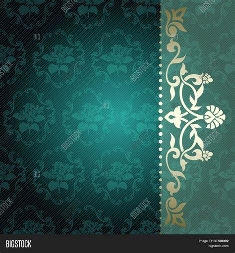 Floral Arabesque Background In Green And Gold Stock Vector And Stock