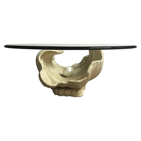 Available in bleached white also. Clam Pearl Shell Wooden Coffee Table For Sale at 1stdibs