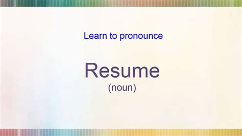 How To Pronounce Resume Youtube