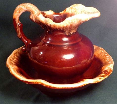 Signed Mccoy Bowl With Matching Unmarked Pitcher Brown Drip Etsy