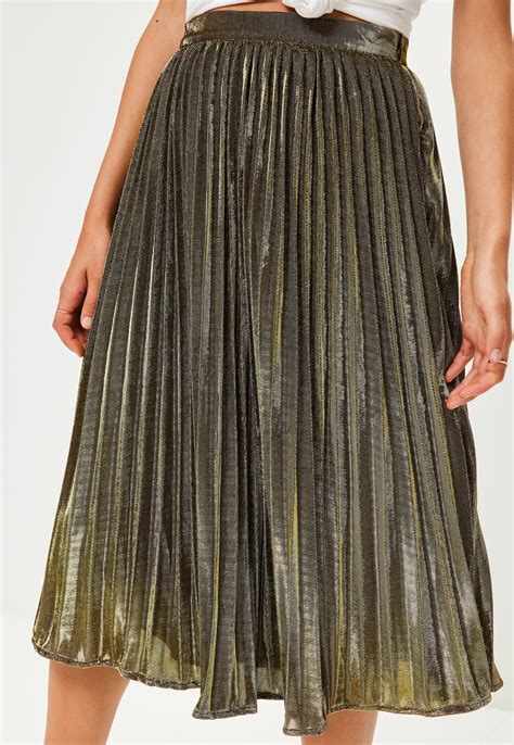 Missguided Gold Metallic Pleated Midi Skirt Lyst