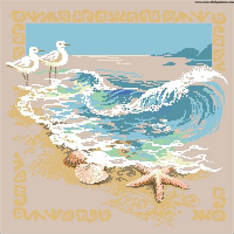 Aida 16, white 160w x 207h stitches size: Birds on the beach - Counted cross stitch patterns and charts