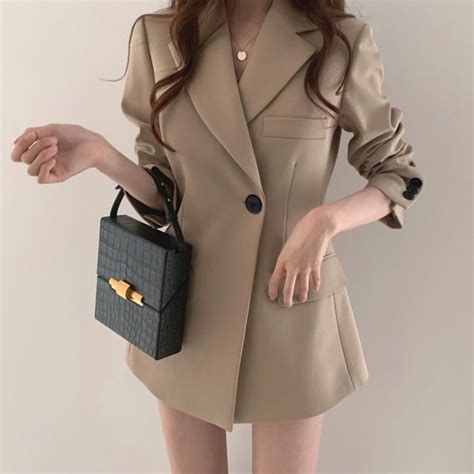 Suit Coat Women S Summer Thin Korean Style Hong Kong Retro Khaki Coat Loose Outer Wear Shopee
