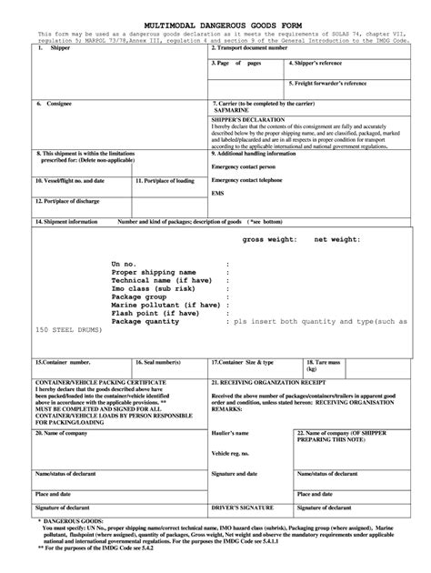 Imo Dangerous Goods Declaration Form Fill Out And Sign Printable Pdf