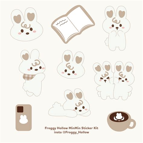 Cute Bunny Sticker Kit Digital Planner Downloadable Stickers Etsy