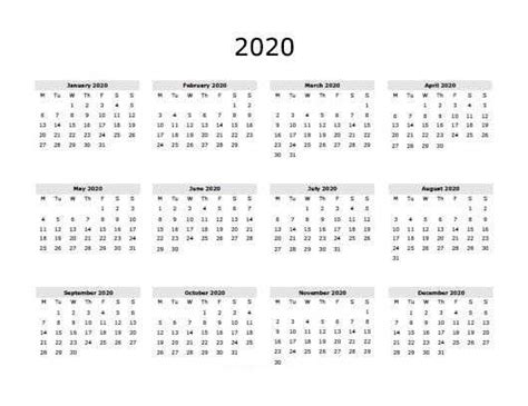 Printable Blank Yearly 2020 Calendar Template In Pdf Word And Excel