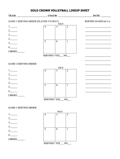 Free Printable Blank Volleyball Lineup Sheet