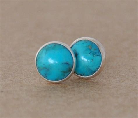 Turquoise Stud Earrings Handmade With Sterling Silver Earring Settings