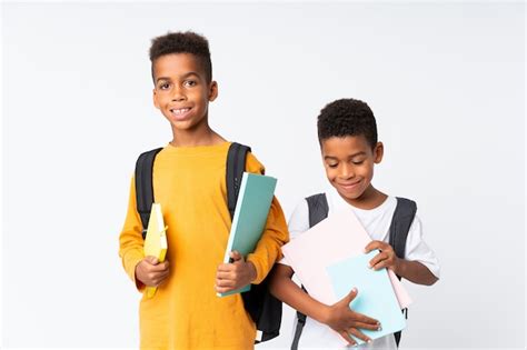 Premium Photo Two Boys African American Students Over Isolated