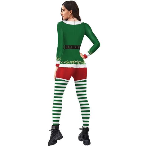 Womens Sexy Green Striped Tight Fitted Christmas Jumpsuit PKAWAY